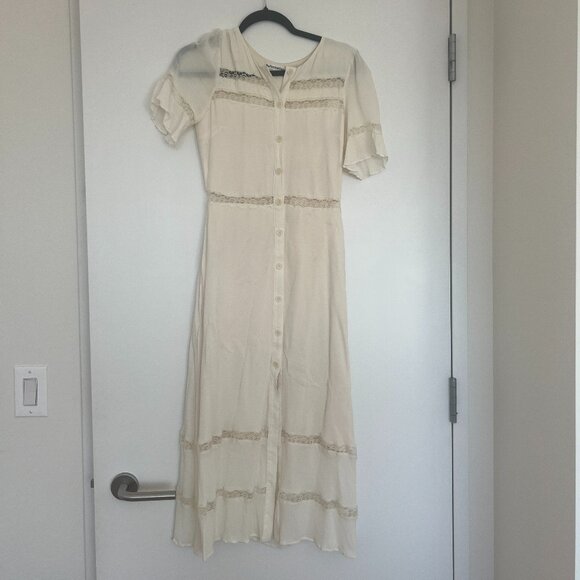 Reformation Woodson Lace Inset Button Front Midi Dress in Ivory - Picture 3 of 8